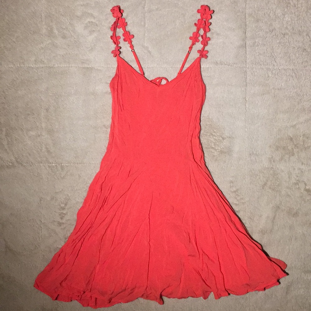 Coral sundress with flower straps